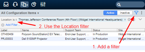 Filter configuration items on location